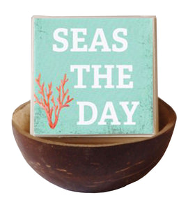 Coconut Shell Seas the Day Beach Quote Soap Gift Set