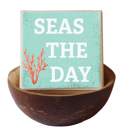 Coconut Shell Seas the Day Beach Quote Soap Gift Set